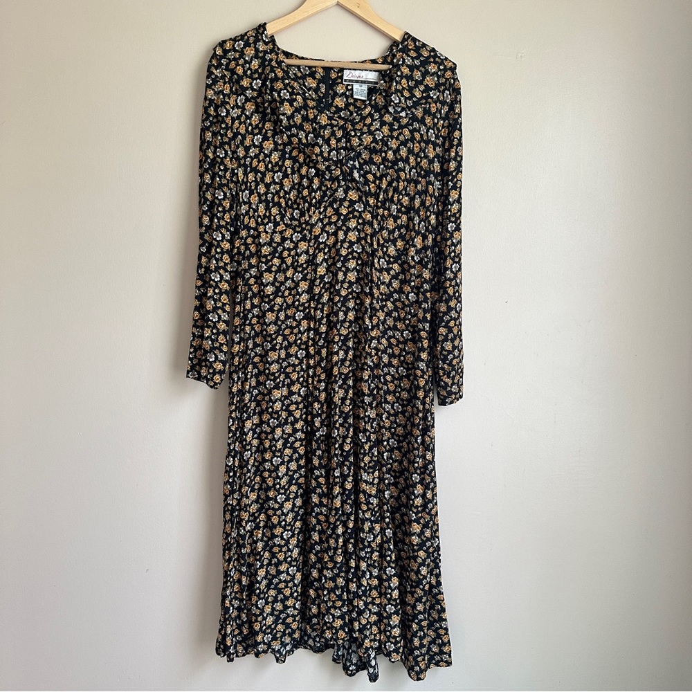 Vintage Diana Marco Fall Floral Long Sleeves Dress Size 14 - Picture 1 of 9